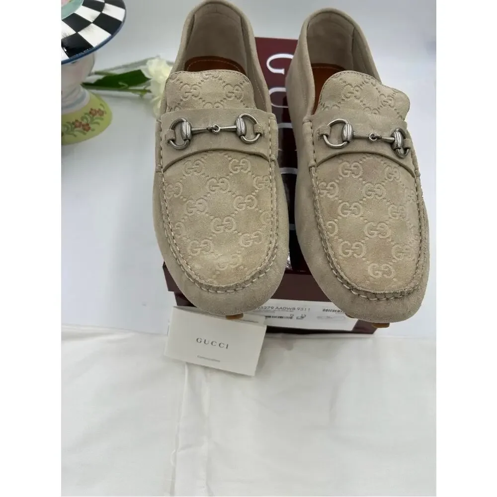 Men's Gucci GG logo suede driver loafers size 13 fits 13.5 US made in Italy